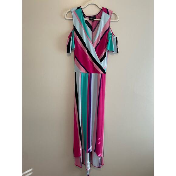 Lane Bryant Size 18/20 Colorful Cold Shoulder Maxi Dress Blue Pink Purple - Picture 1 of 6